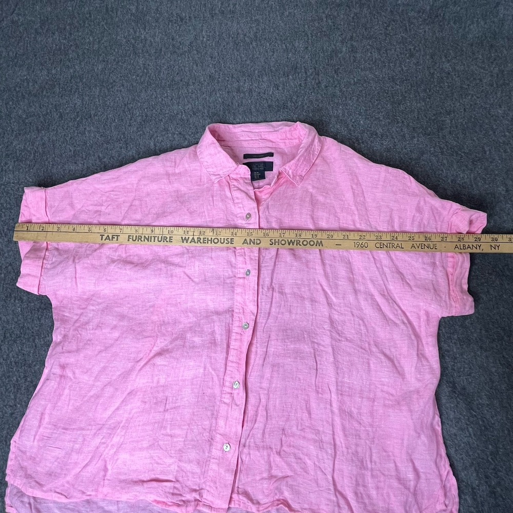 Rachel Roy 100% Linen Top Womens M Pink Short Sleeve Lagenlook‎ Boxy Button - Picture 6 of 8
